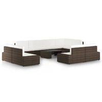  10 Piece Garden Lounge Set with Cushions Brown Poly Rattan