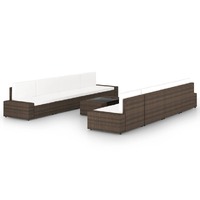  9 Piece Garden Lounge Set with Cushions Brown Poly Rattan