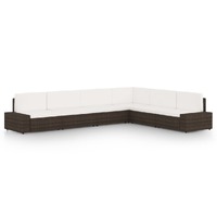  6 Piece Garden Lounge Set with Cushions Brown Poly Rattan