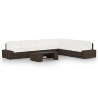  7 Piece Garden Lounge Set with Cushions Brown Poly Rattan