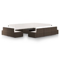  12 Piece Garden Lounge Set with Cushions Brown Poly Rattan