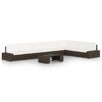  8 Piece Garden Lounge Set with Cushions Brown Poly Rattan