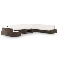  10 Piece Garden Lounge Set with Cushions Brown Poly Rattan