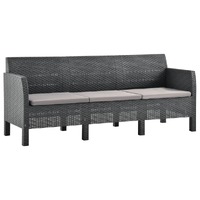  3-Seater Garden Sofa with Cushions Anthracite PP Rattan