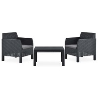  3 Piece Garden Lounge Set with Cushions PP Rattan Anthracite