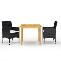  3 Piece Garden Dining Set Black