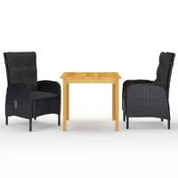  3 Piece Garden Dining Set Black
