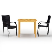  3 Piece Garden Dining Set Black