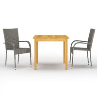 3 Piece Garden Dining Set Grey