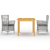  3 Piece Garden Dining Set Grey