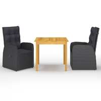  3 Piece Garden Dining Set Black
