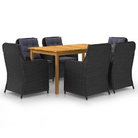  7 Piece Garden Dining Set Black