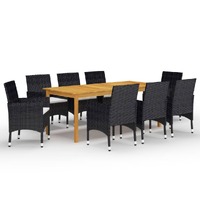  9 Piece Garden Dining Set Black