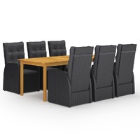  7 Piece Garden Dining Set Black