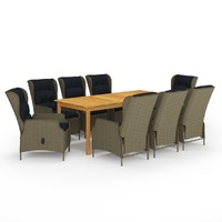  9 Piece Garden Dining Set Brown