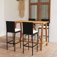  5 Piece Garden Bar Set with Cushions Black