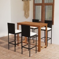  5 Piece Garden Bar Set with Cushions Black