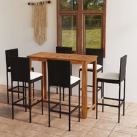  7 Piece Garden Bar Set with Cushions Black