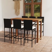  7 Piece Garden Bar Set with Cushions Black