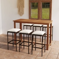  7 Piece Garden Bar Set with Cushions Brown