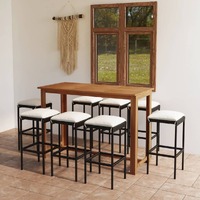  9 Piece Garden Bar Set with Cushions Black