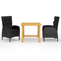  3 Piece Garden Dining Set Black
