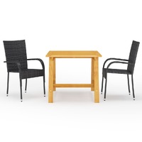  3 Piece Garden Dining Set Black