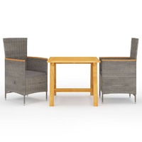  3 Piece Garden Dining Set Grey