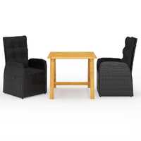  3 Piece Garden Dining Set Black