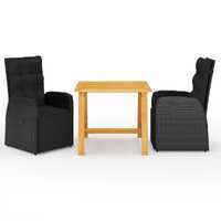  3 Piece Garden Dining Set Black