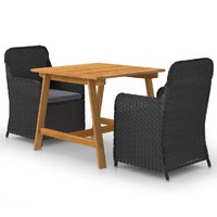  3 Piece Garden Dining Set Black