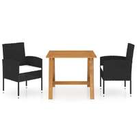  3 Piece Garden Dining Set Black
