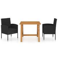  3 Piece Garden Dining Set Black