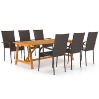  7 Piece Garden Dining Set Brown