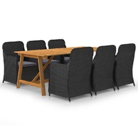  7 Piece Garden Dining Set Black