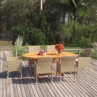  7 Piece Garden Dining Set Poly Rattan Beige