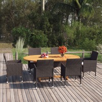  7 Piece Garden Dining Set Poly Rattan Brown