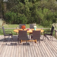  7 Piece Garden Dining Set Poly Rattan Black