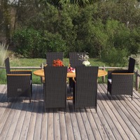  7 Piece Garden Dining Set Poly Rattan Black