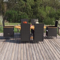  7 Piece Garden Dining Set Poly Rattan Black