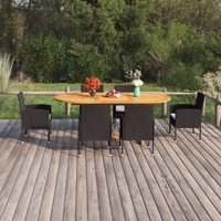  7 Piece Garden Dining Set Poly Rattan Black