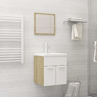 Bathroom Furniture Set White and Sonoma Oak Engineered Wood