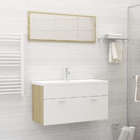  Bathroom Furniture Set White and Sonoma Oak Engineered Wood