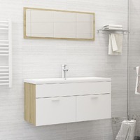  Bathroom Furniture Set White and Sonoma Oak Engineered Wood
