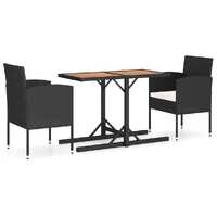  3 Piece Garden Dining Set Solid Acacia Wood &amp; Poly Rattan Black