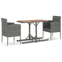  3 Piece Garden Dining Set Solid Acacia Wood &amp; Poly Rattan Anthracite