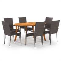  7 Piece Garden Dining Set Brown