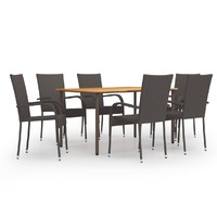  7 Piece Garden Dining Set Poly Rattan Brown