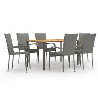  7 Piece Garden Dining Set Poly Rattan Grey