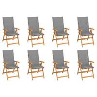  Reclining Garden Chairs with Cushions 8 pcs Solid Teak Wood
